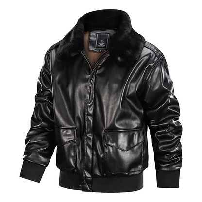 Herren Lederjacke Vintage Reißverschluss Rippbündchen