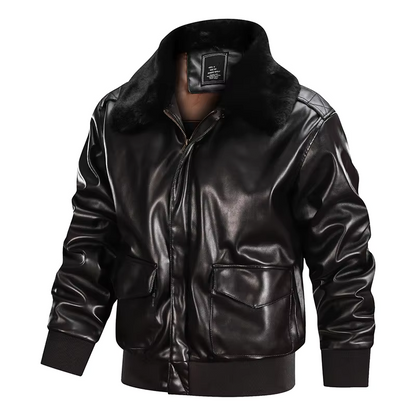 Herren Lederjacke Vintage Reißverschluss Rippbündchen