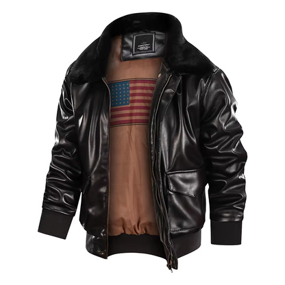 Herren Lederjacke Vintage Reißverschluss Rippbündchen
