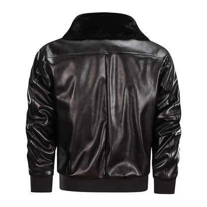 Herren Lederjacke Vintage Reißverschluss Rippbündchen