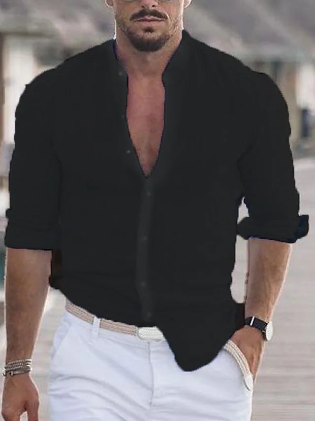 Herren Langarm Henley Hemd Lässig