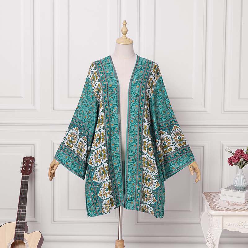 Eveloria Damen Boho Kimono Mittellang Baumwolle Bunt