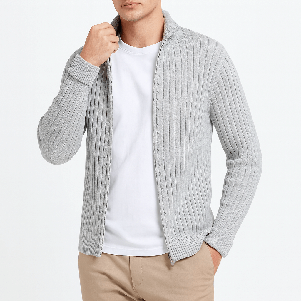 Herren Cardigan Gerippt Durchgehender Reißverschluss Gestrickt - Eveloria