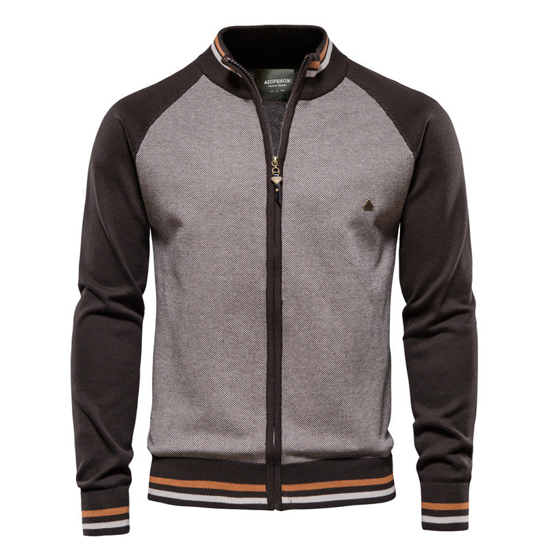 Zip-Up Cardigan – Herren-Strickjacke mit durchgehendem Reißverschluss und feiner Strickstruktur-Braun-M-Chaps Herrenmode