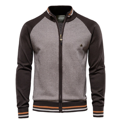 Zip-Up Cardigan – Herren-Strickjacke mit durchgehendem Reißverschluss und feiner Strickstruktur-Braun-M-Chaps Herrenmode