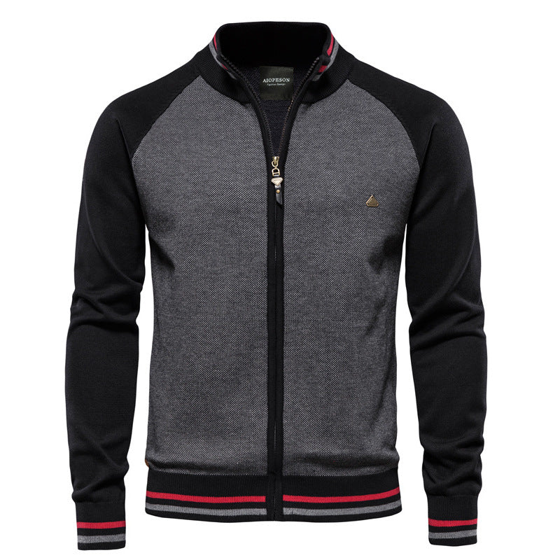 Zip-Up Cardigan – Herren-Strickjacke mit durchgehendem Reißverschluss und feiner Strickstruktur-Grau-M-Chaps Herrenmode