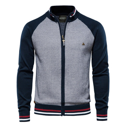 Zip-Up Cardigan – Herren-Strickjacke mit durchgehendem Reißverschluss und feiner Strickstruktur-Marineblau-M-Chaps Herrenmode