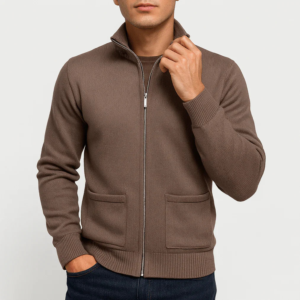 Herren Strickjacke Mit Taschen Zip Up Beige - Eveloria