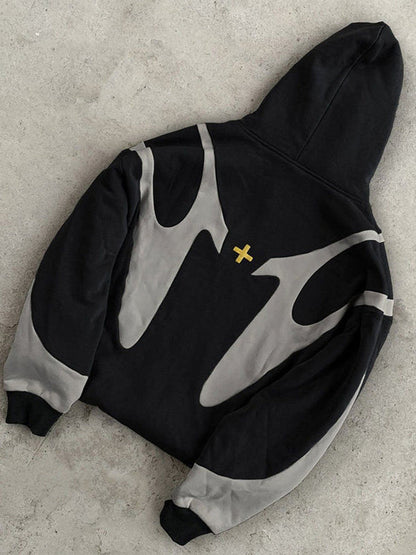 Zip-Up Hoodie - Lässiger zweifarbiger Kapuzenpulli für Männer mit durchgehendem Reißverschluss-Schwarz-M-Chaps Herrenmode