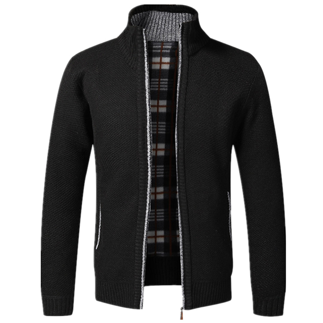 Herren Strickjacke Langarm Vollreißverschluss Schwarz - Eveloria