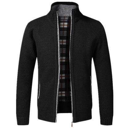 Herren Strickjacke Langarm Vollreißverschluss Schwarz - Eveloria
