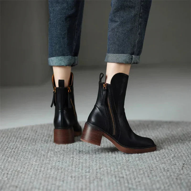Damen Ankle Boots Blockabsatz Reißverschluss
