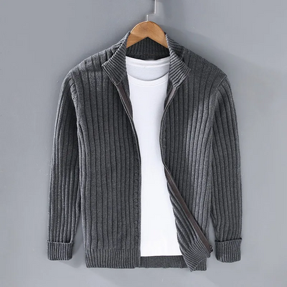 Herren Zip-Up-Cardigan Voller Reißverschluss Gerippte Bündchen