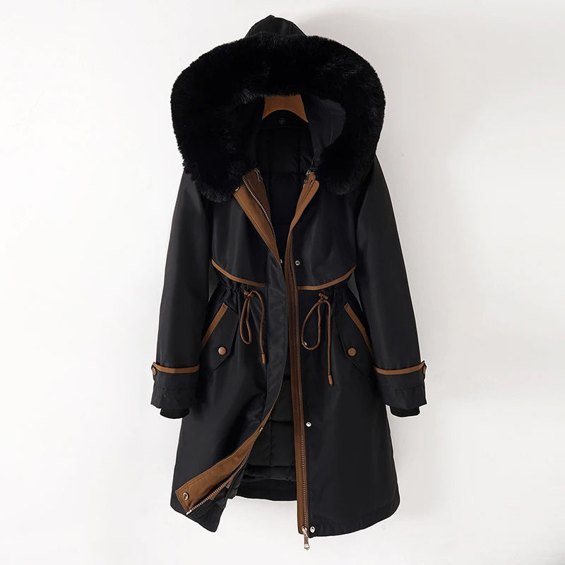 Damen Winterjacke Lange Kapuze Warm