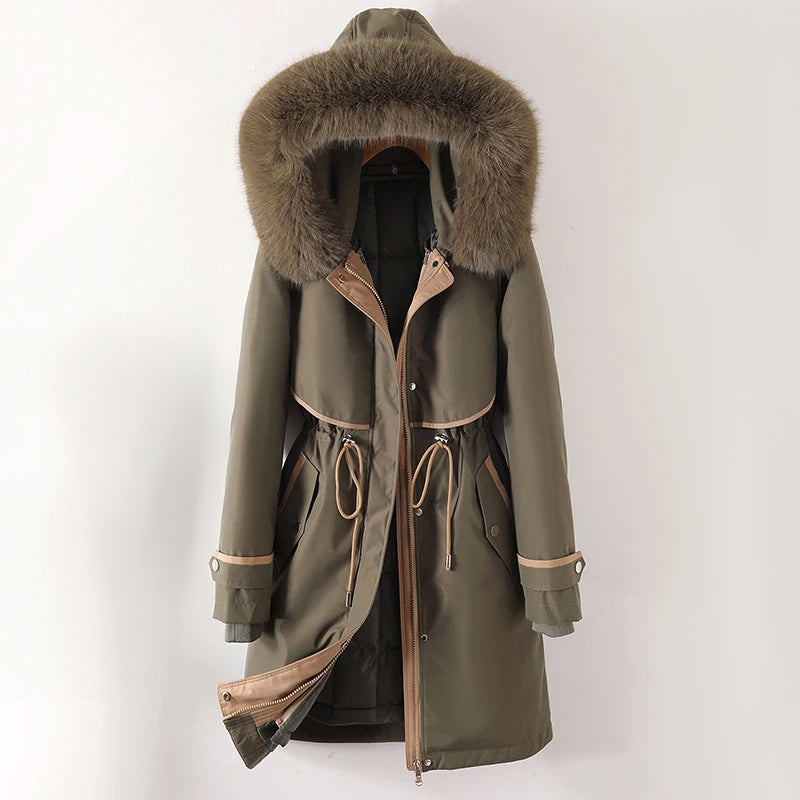 Damen Winterjacke Lange Kapuze Warm Schwarz - Eveloria
