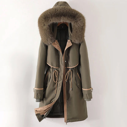 Damen Winterjacke Lange Kapuze Warm Schwarz - Eveloria