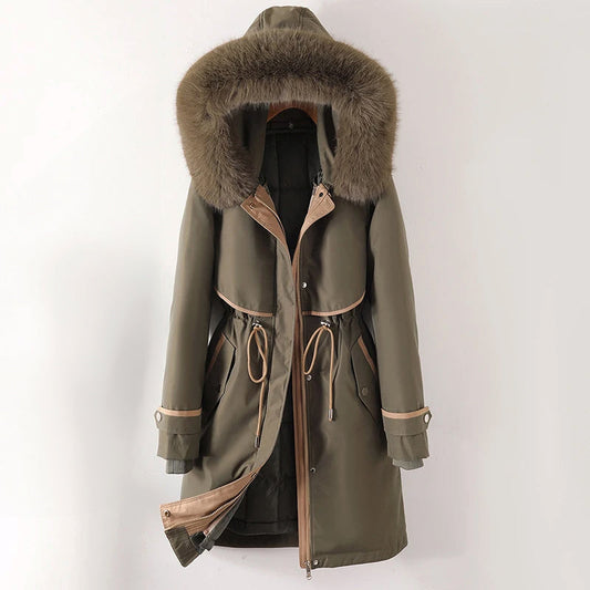 Damen Winterjacke Lange Kapuze Warm Schwarz - Eveloria