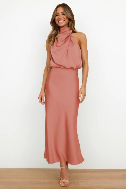 Eveloria Damen Abendkleid Halterneck Satin