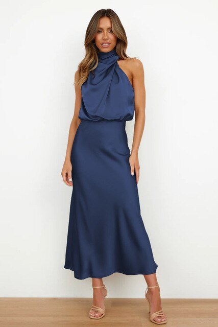 Eveloria Damen Abendkleid Halterneck Satin