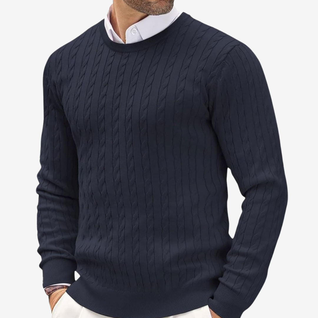Herren Feinstrickpullover Rundhals Zopfmuster - Eveloria