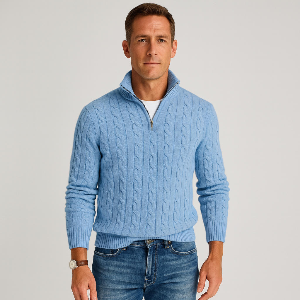 Zopfmusterpullover – Halb-Reißverschluss – Pullover – Viertel-Reißverschluss-Pullover – Herrenpullover-Chaps Herrenmode