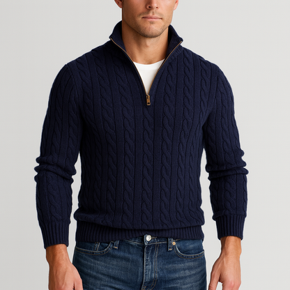 Zopfmusterpullover – Halb-Reißverschluss – Pullover – Viertel-Reißverschluss-Pullover – Herrenpullover-Chaps Herrenmode