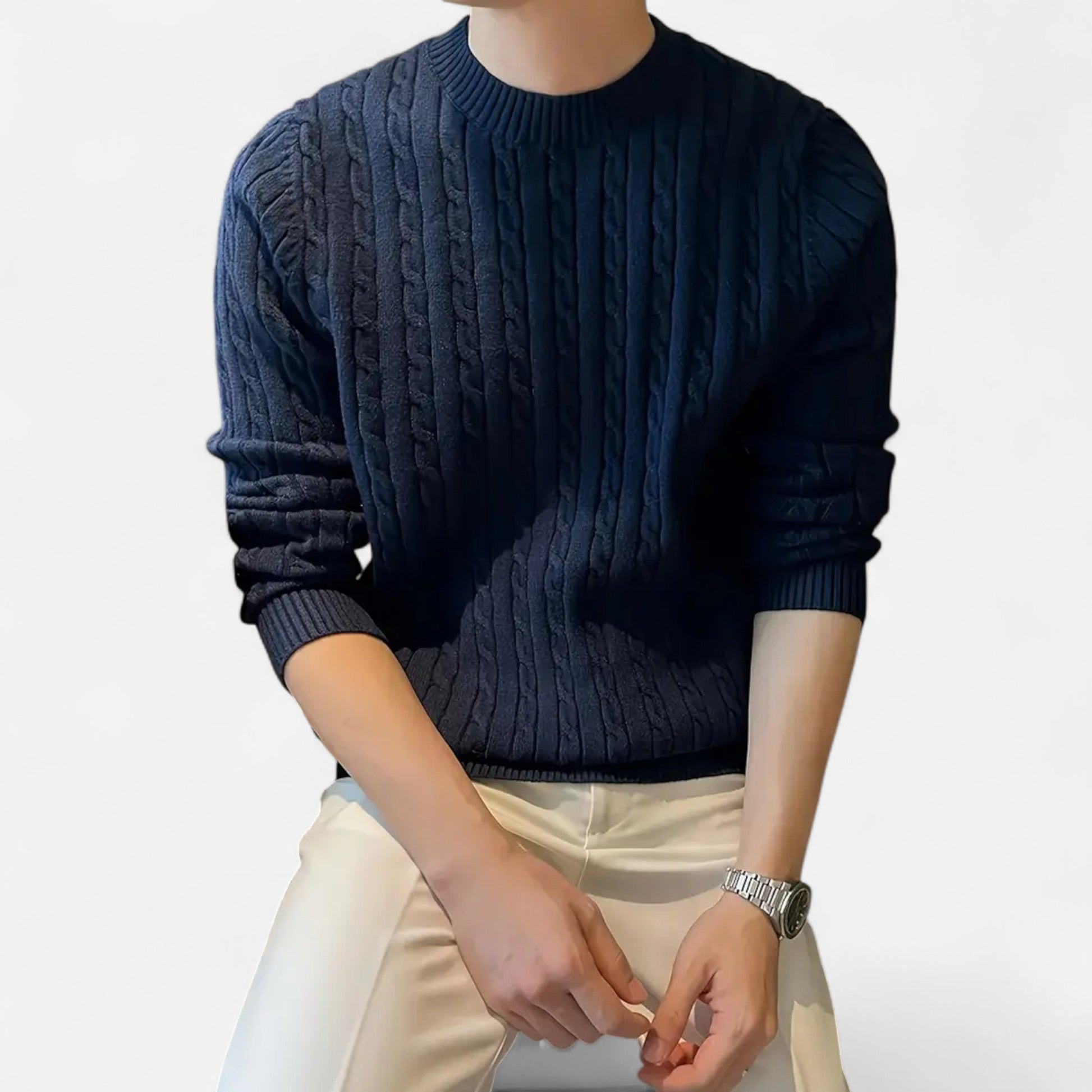 Zopfmusterpullover – Klassisch – Langarm – Strickpullover – Herrenpullover-Chaps Herrenmode