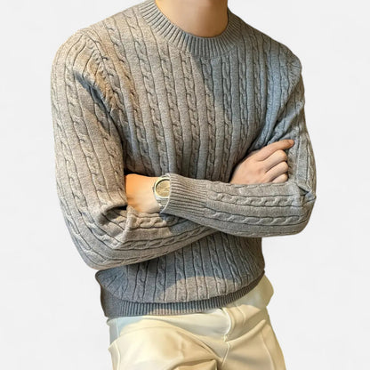Zopfmusterpullover – Klassisch – Langarm – Strickpullover – Herrenpullover-Grau-S-Chaps Herrenmode