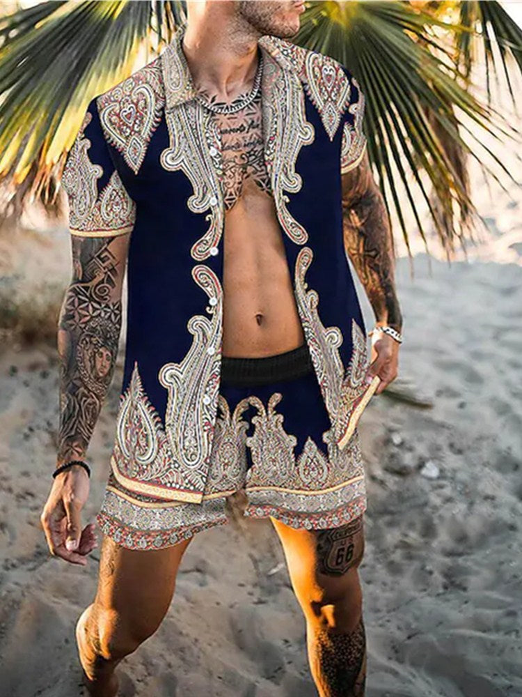 Herren Zweiteiler Kurzarm Hemd und Shorts Sommerkleidung - Eveloria