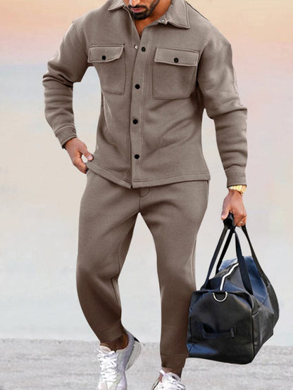 Herren Jogger Set Zweiteilig Button-Up Baumwolle Schwarz - Eveloria