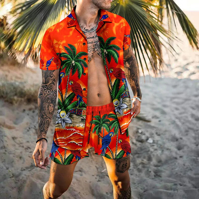Herren Kurzarm-Hawaiihemd Sommer Shorts Set - Eveloria