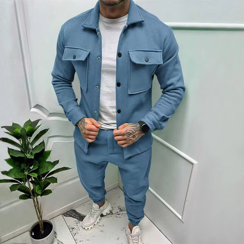 Zweiteiliges Set - Herren Überhemd und Slim Fit Jogger Set-Hellblau-S-Chaps Herrenmode