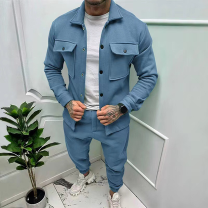 Zweiteiliges Set - Herren Überhemd und Slim Fit Jogger Set-Hellblau-S-Chaps Herrenmode