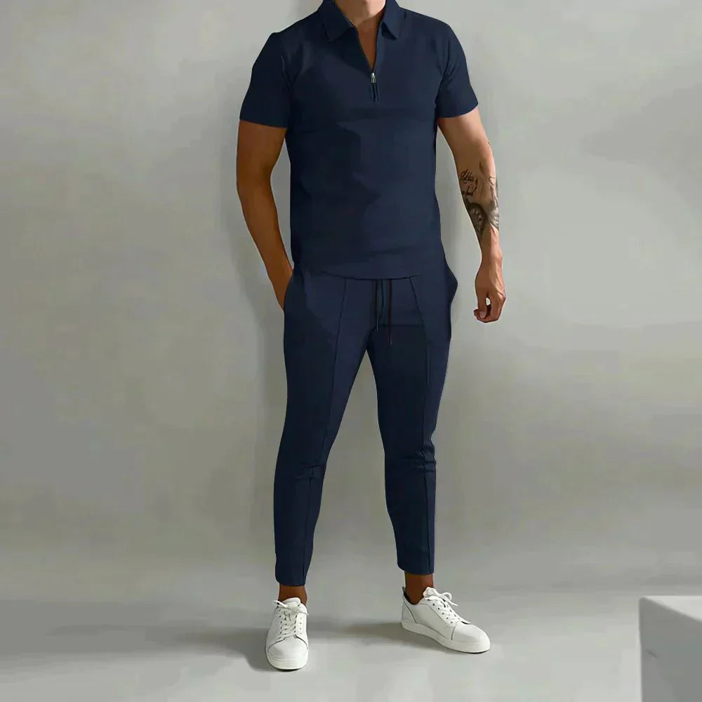 Herren Poloshirt Kurzarm Zweiteiler Set Baumwolle Weiß - Eveloria