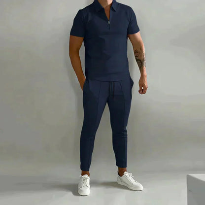 Herren Poloshirt Kurzarm Zweiteiler Set Baumwolle Weiß - Eveloria