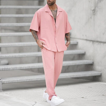 Herren-Set Rosa Kurze Ärmel Hose Hemd - Eveloria