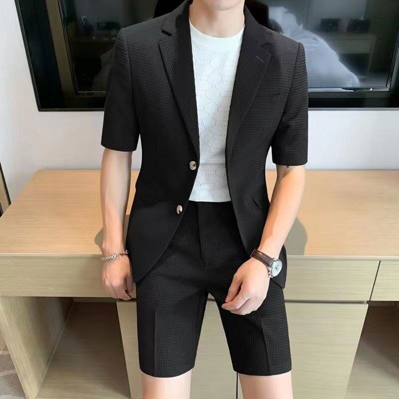 Zweiteiliges Set - Stilvoll - Kurzarm - Herren Blazer - Herrenbekleidung-Schwarz-M-Chaps Herrenmode