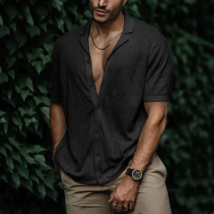Herren Kurzarmhemd mit Knöpfen Lässig Blau