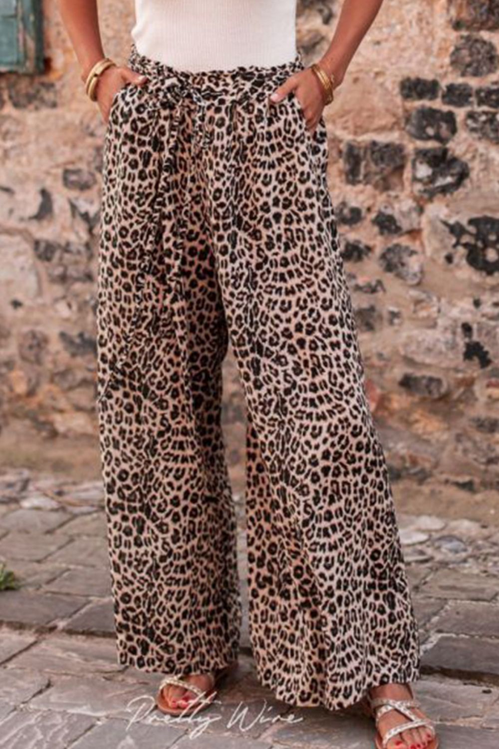 Eveloria Damen Leopardhose Weite Beinform Zugband - Eveloria