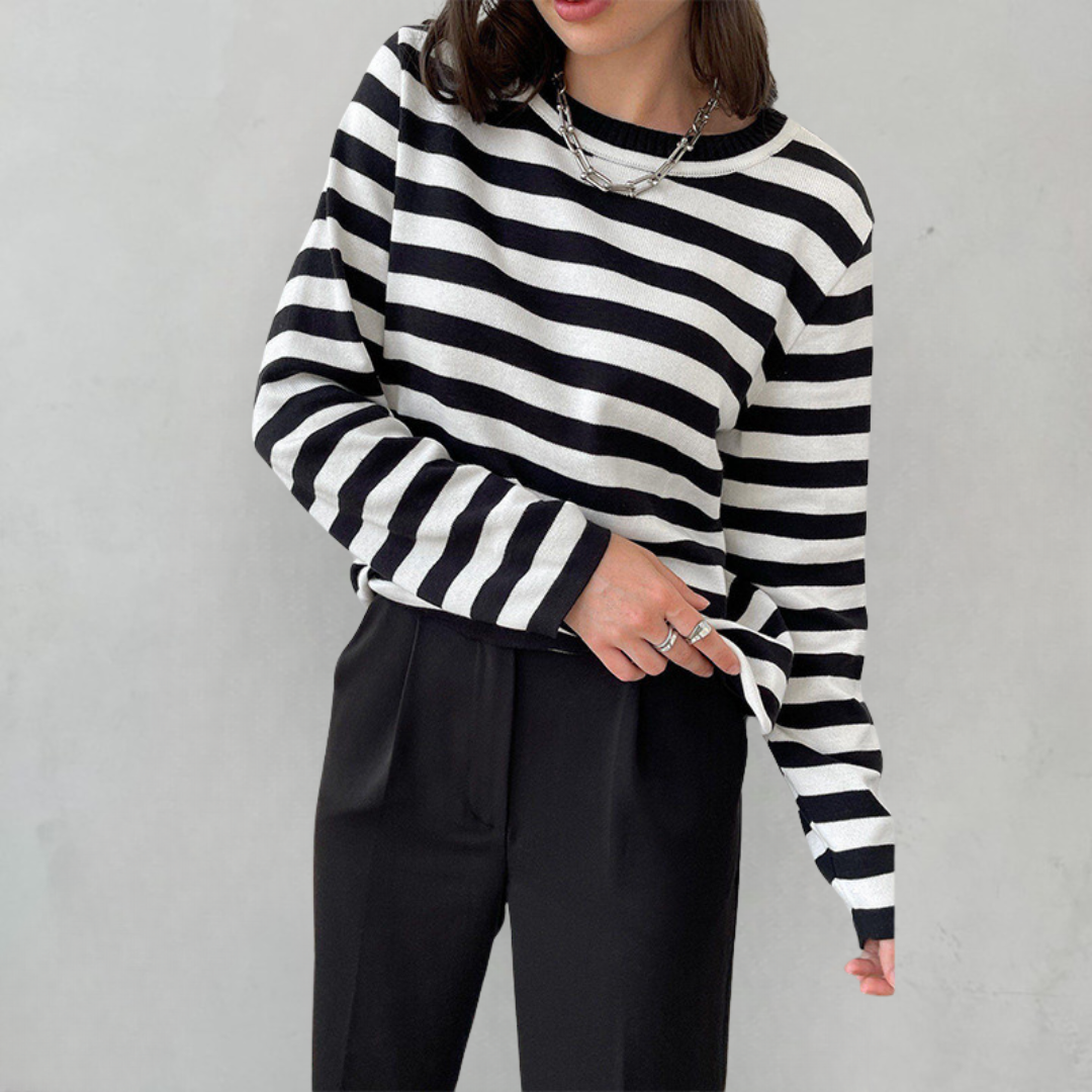 Eveloria Damen T-Shirt Gestreift Komfort -Weiß