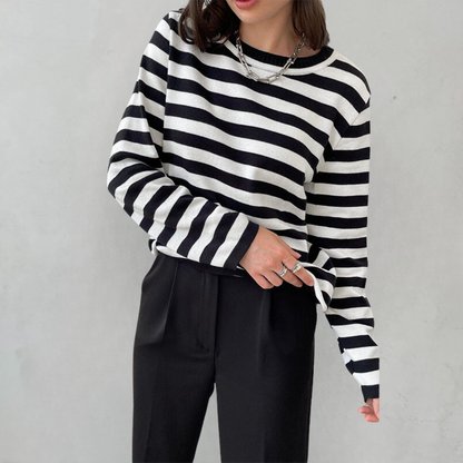 Eveloria Damen T-Shirt Gestreift Komfort -Weiß