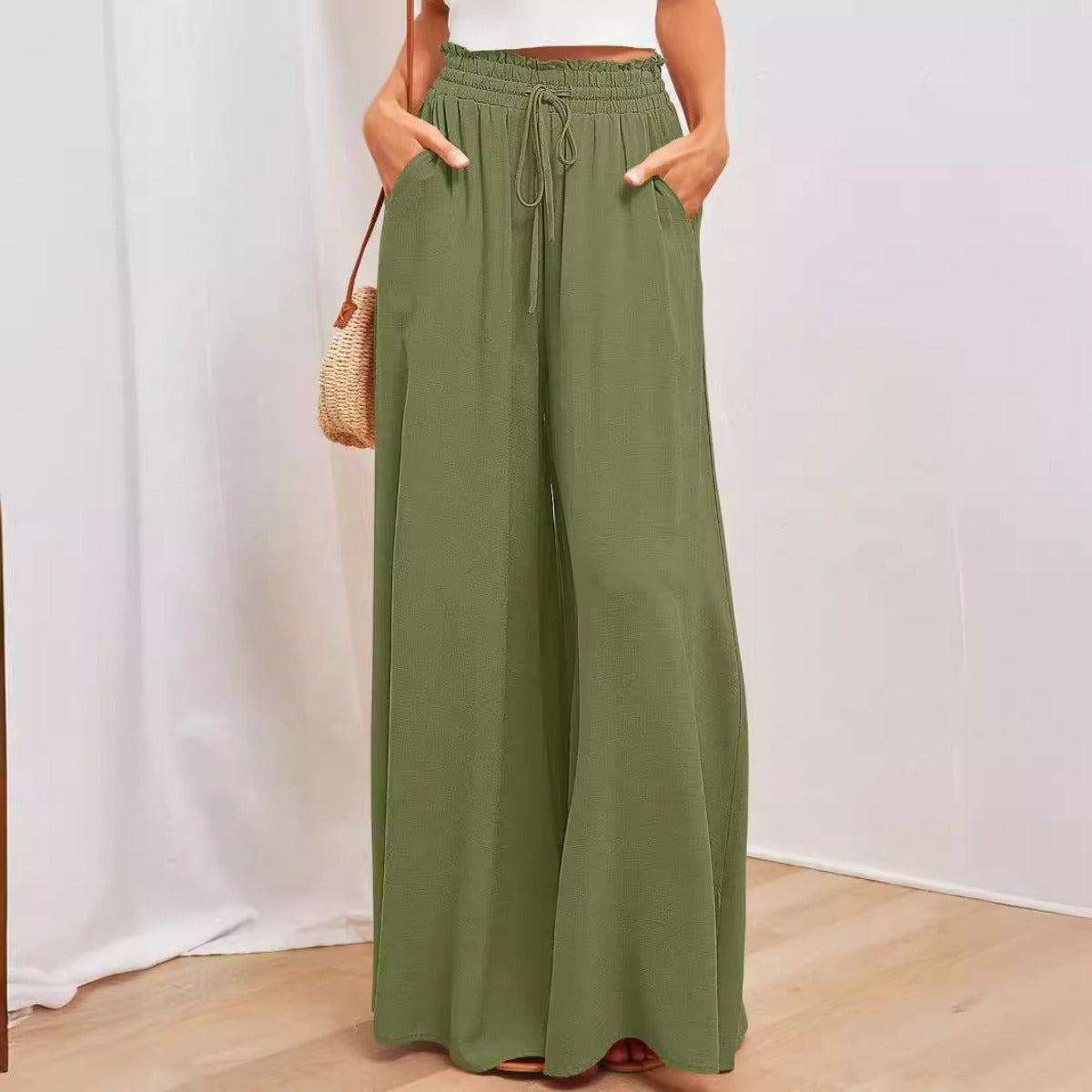 Elastischer Gürtel Damenhohe Taille Hose Weites Bein