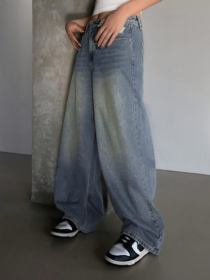 Damen Baggy Jeans High Waist Weit Bein