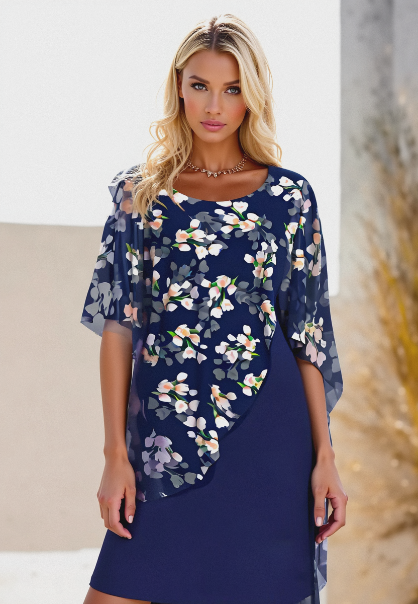 Damen Blumenmuster Bleistiftkleid Rundhalsausschnitt - Eveloria
