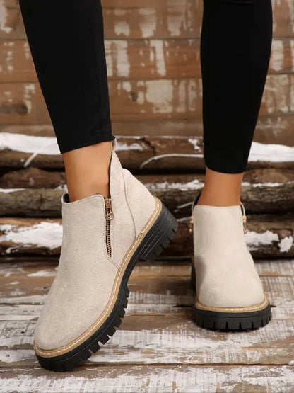 Damen Stiefeletten Reißverschluss Robuste Sohle