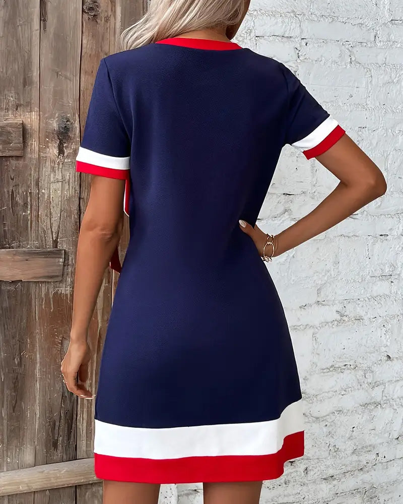 Eveloria Damenkleid Kurzärmlig mit Kontrastband
