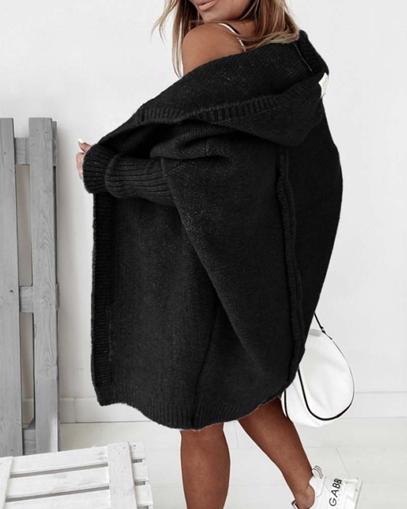 Eveloria Damen Strickjacke Einfarbig Kapuze FledermausÄrmel