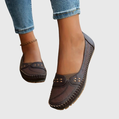 Damen Lässige Loafer Perforiert Beige