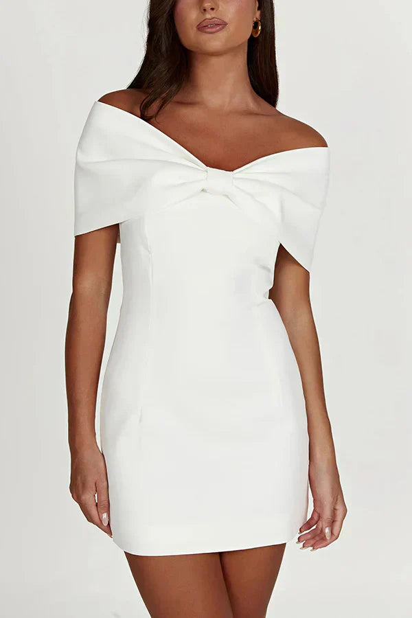 Damen Minikleid Schulterfrei Schleifendetail