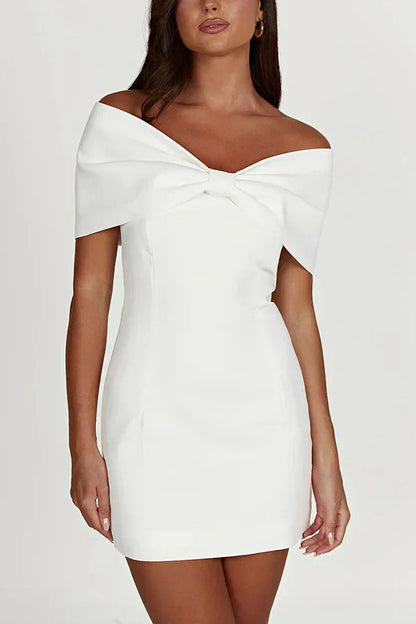 Damen Minikleid Schulterfrei Schleifendetail